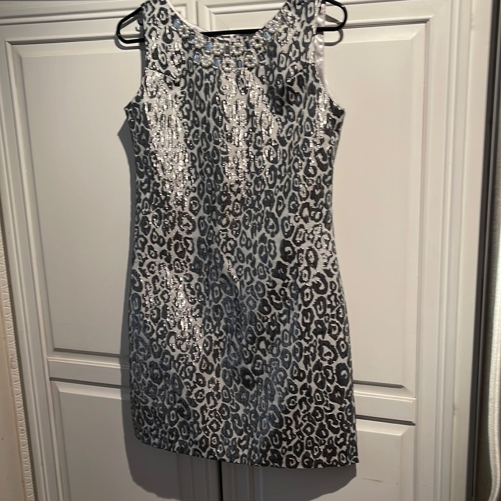 Biscotti animal print silver dress sz 16
